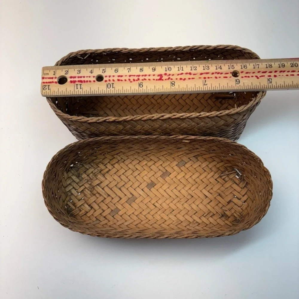 Vintage Woven Rattan Bamboo Storage Basket w Lid‎ Likely Lahu Thai Handcrafted